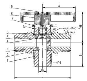 3-Way Panel Mount Brass Ball Valve