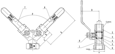 3-Way Brass Diverting Ball Valve, L Flow