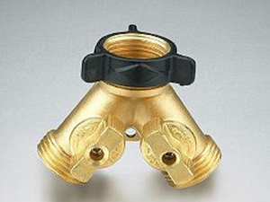 Brass Dual Shut-Off Valve / Y Hose Connector, Garden Hose 2-Way Y-Valve